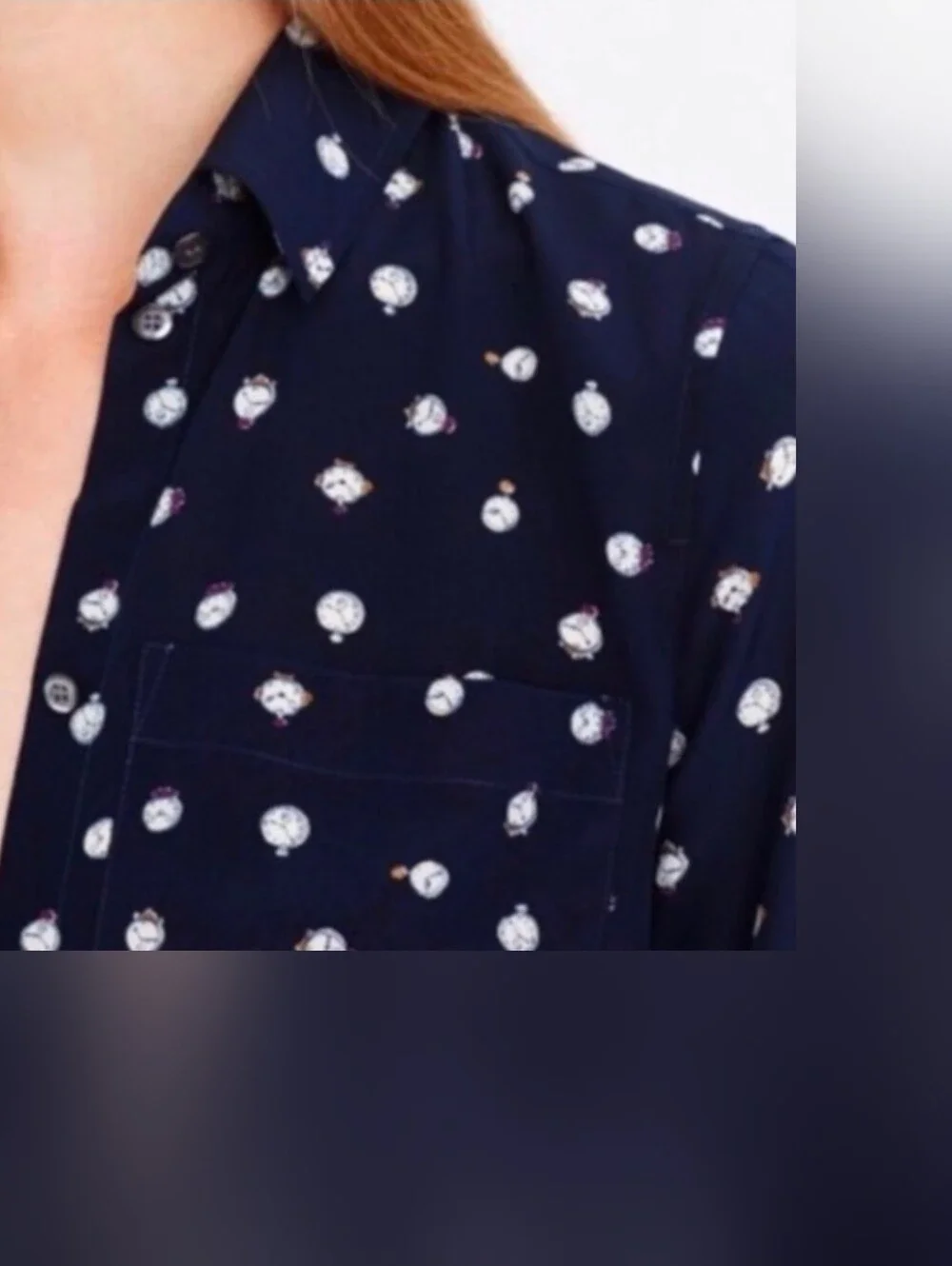 J Crew Ticktock Clock Silk Button Down Shirt Sz 00